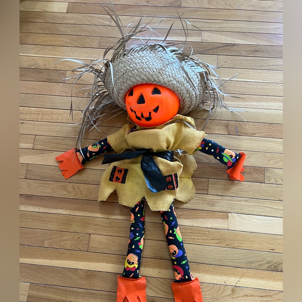 Large Halloween Fall Pumpkin Head Scarecrow Ragdoll Very Unique